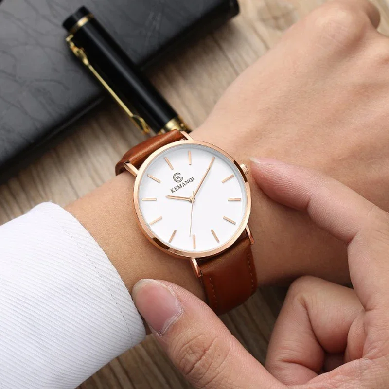 Leather Watch Band Men - ファッション超薄型メンズクォーツ腕時計ミニマリストスタイルメンズ腕時計レザーバンドビジネスカジュアル男性時計レロジオ Masculino
