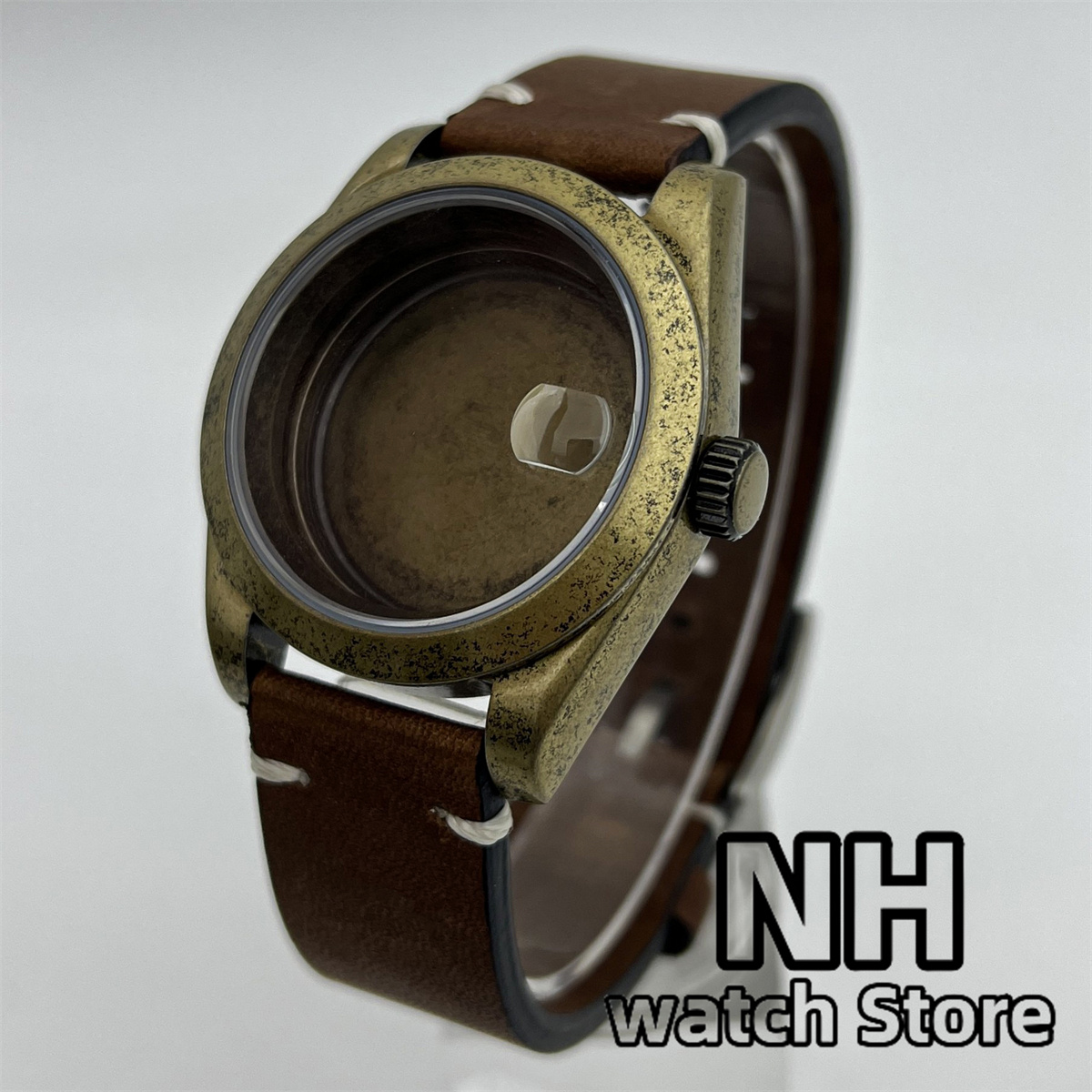 Seiko Watch 5 Sports - ブロンズブラッシュウォッチケース,レザーストラップ付きケース,ムーブメントスクリュークラウン,nh34,nh35,nh36,eta2824,pt5000,39mmに適したサファイア