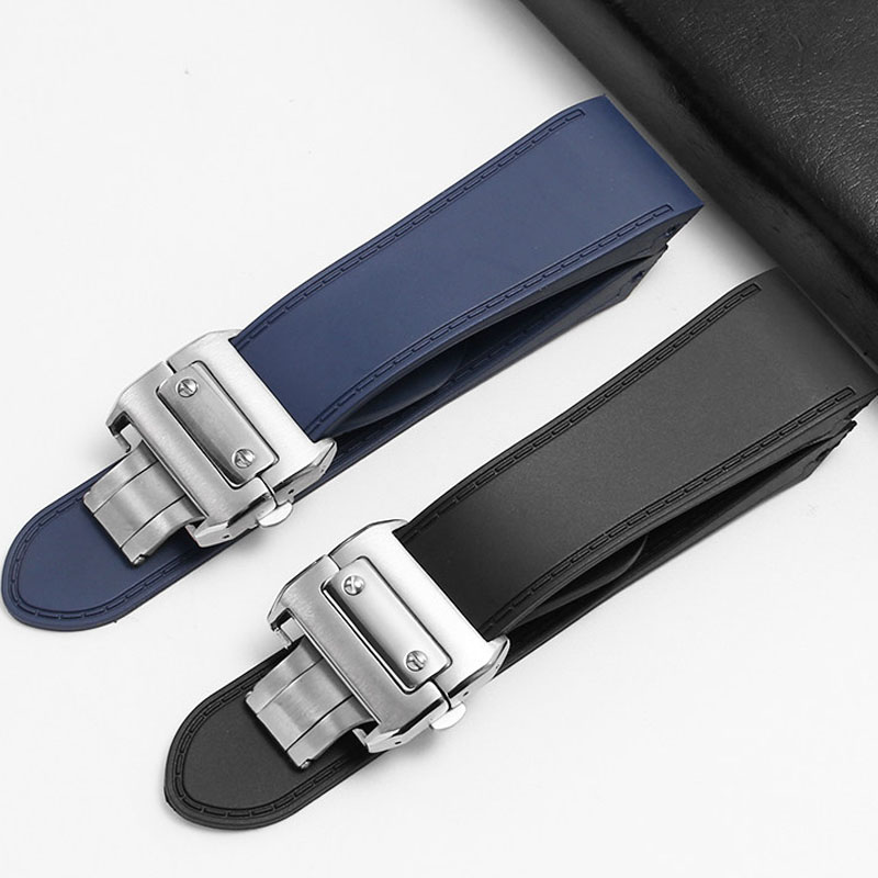 Cartier Watch Santos - カルティエ santos100 サントスシリコーンゴム時計ストラップサントス 100 金属バックル時計バンド男性黒青ソフトブレスレット 23