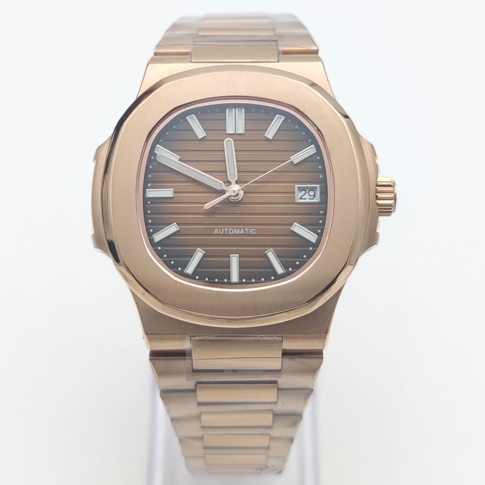 Patek Philippe Watch Nautilus - メンズピンクゴールド自動機械式時計,サファイアクリスタル,ステンレススチールストラップ,スクエアnh35ムーブメント,ラグジュアリー,日付,40mm