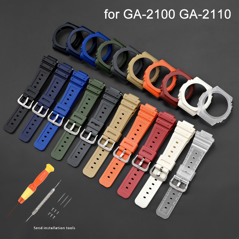 Casio Watch G-Shock Ga-2100 - カシオG-SHOCK GA-2100 GA-2110用ラバーウォッチストラップケースベゼル、レジン製ウォッチバンド、メンズスポーツ防水改造キット（ツール付き）