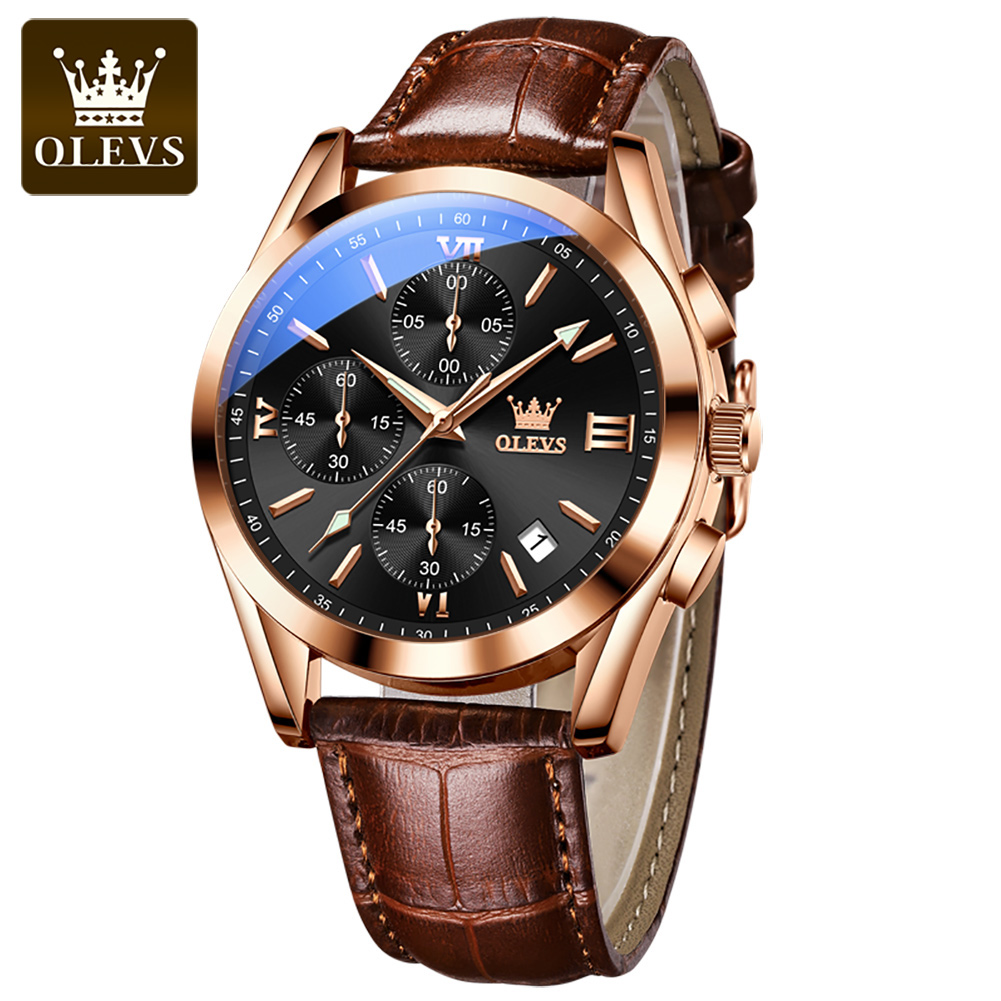 OLEVS 2872 クロノグラフクォーツ腕時計、オリジナル - Leather Watch Band Men のレビューと価格