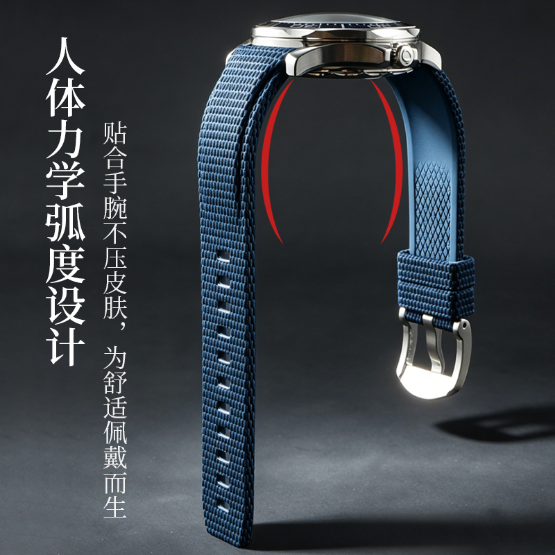 カーブエンドフッ素ゴム製時計ストラップ、ナイロンテクスチャー - Omega Watch Speedmaster のレビューと価格
