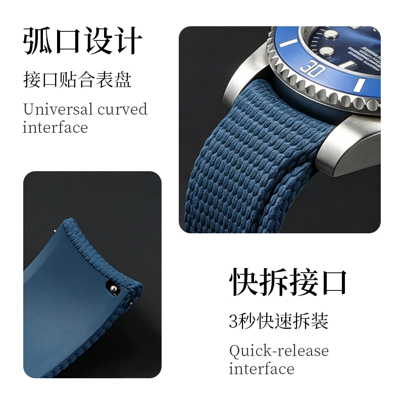 カーブエンドフッ素ゴム製時計ストラップ、ナイロンテクスチャー - Omega Watch Speedmaster のレビューと価格